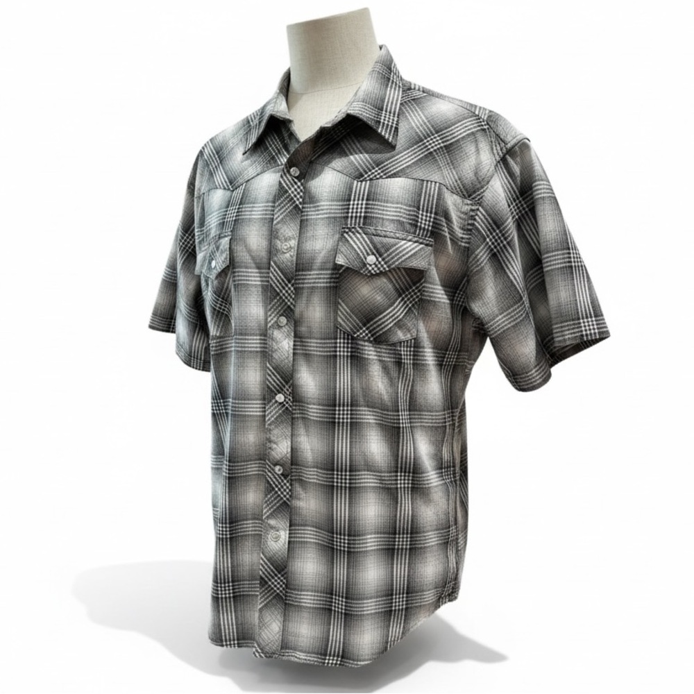 Wrangler Western Pearl Snap Plaid Shirt Men’s XL Short Sleeve